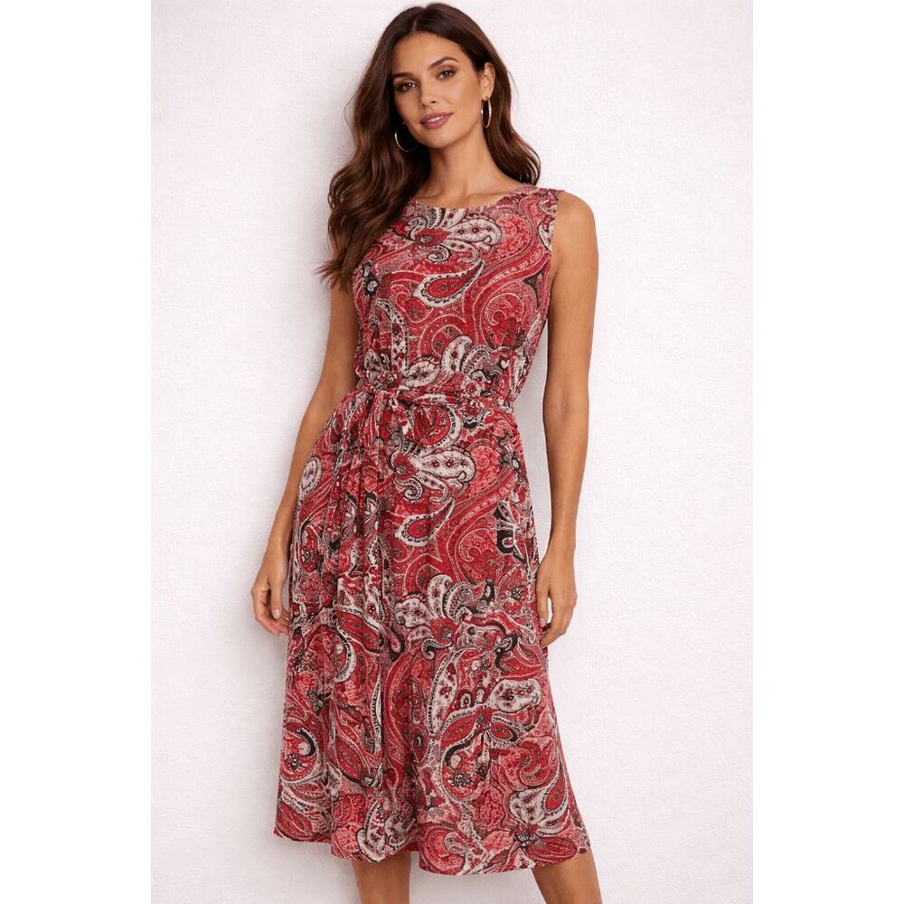 KASPER Printed Belted Fit & Flare Dress 6